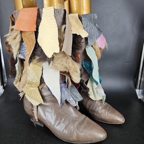Leo Novi Shoes - Leo Novi Boots Womens Size 8.5 Multicolor Patchwork Fringe Western Leather Art